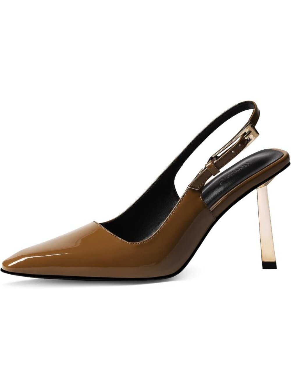Women's Brown Patent leather Closed Toe Shiny Stylish Elegant Slingback Heels